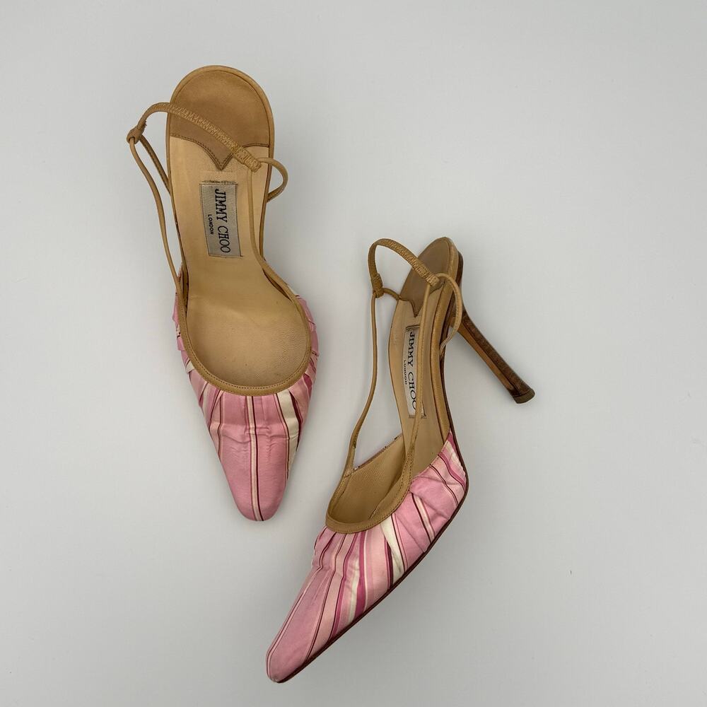 Vintage Jimmy Choo Pointed Toe Slingback Heels in Pink Satin